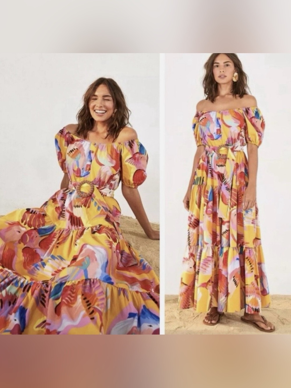 FARM Rio Off-Shoulder Multi-Color Printed Maxi Dress (Size S)